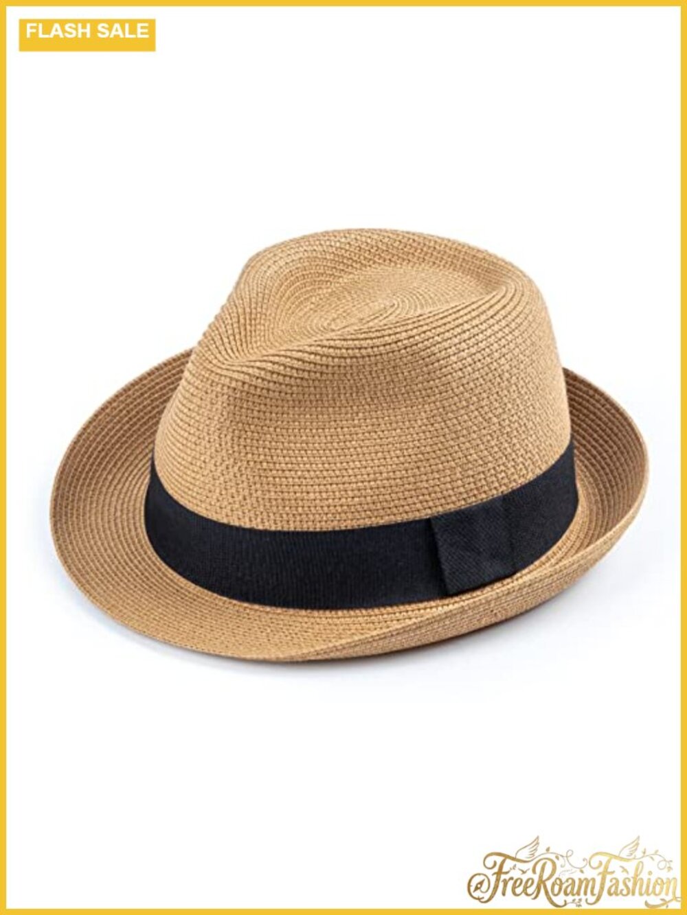 Straw Panama Fedora Sun Hat Wide Brim Roll Up UPF 50+ Travel Beach